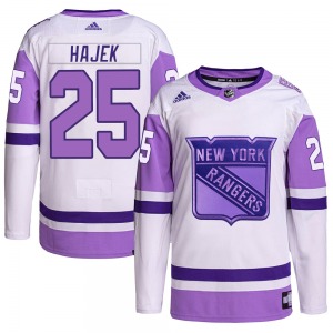 Adult Authentic New York Rangers Libor Hajek White/Purple Hockey Fights Cancer Primegreen Official Adidas Jersey