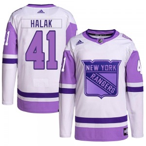 Adult Authentic New York Rangers Jaroslav Halak White/Purple Hockey Fights Cancer Primegreen Official Adidas Jersey