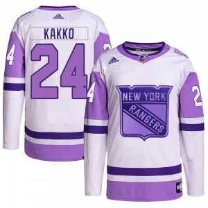 Adult Authentic New York Rangers Kaapo Kakko White/Purple Hockey Fights Cancer Primegreen Official Adidas Jersey