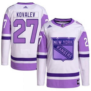 Adult Authentic New York Rangers Alex Kovalev White/Purple Hockey Fights Cancer Primegreen Official Adidas Jersey