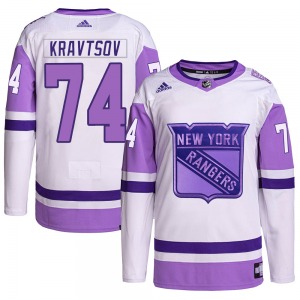 Adult Authentic New York Rangers Vitali Kravtsov White/Purple Hockey Fights Cancer Primegreen Official Adidas Jersey