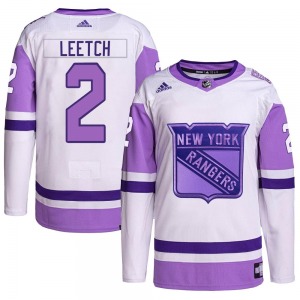 Adult Authentic New York Rangers Brian Leetch White/Purple Hockey Fights Cancer Primegreen Official Adidas Jersey