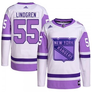 Adult Authentic New York Rangers Ryan Lindgren White/Purple Hockey Fights Cancer Primegreen Official Adidas Jersey