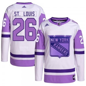 Adult Authentic New York Rangers Martin St. Louis White/Purple Hockey Fights Cancer Primegreen Official Adidas Jersey
