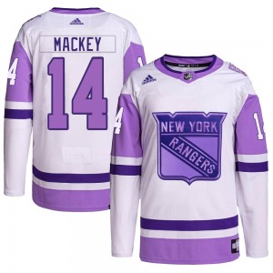 Adult Authentic New York Rangers Connor Mackey White/Purple Hockey Fights Cancer Primegreen Official Adidas Jersey