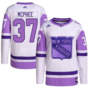 Adult Authentic New York Rangers George Mcphee White/Purple Hockey Fights Cancer Primegreen Official Adidas Jersey