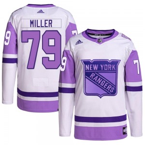 Adult Authentic New York Rangers K'Andre Miller White/Purple Hockey Fights Cancer Primegreen Official Adidas Jersey