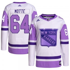 Adult Authentic New York Rangers Tyler Motte White/Purple Hockey Fights Cancer Primegreen Official Adidas Jersey