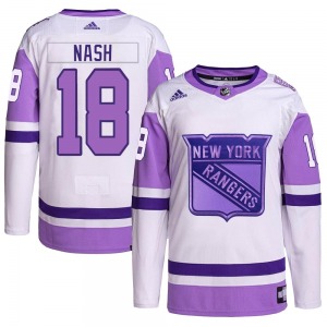 Adult Authentic New York Rangers Riley Nash White/Purple Hockey Fights Cancer Primegreen Official Adidas Jersey