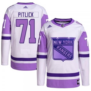 Adult Authentic New York Rangers Tyler Pitlick White/Purple Hockey Fights Cancer Primegreen Official Adidas Jersey