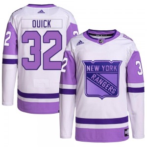 Adult Authentic New York Rangers Jonathan Quick White/Purple Hockey Fights Cancer Primegreen Official Adidas Jersey