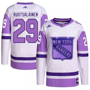 Adult Authentic New York Rangers Reijo Ruotsalainen White/Purple Hockey Fights Cancer Primegreen Official Adidas Jersey