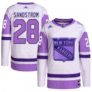 Adult Authentic New York Rangers Tomas Sandstrom White/Purple Hockey Fights Cancer Primegreen Official Adidas Jersey