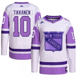 Adult Authentic New York Rangers Esa Tikkanen White/Purple Hockey Fights Cancer Primegreen Official Adidas Jersey