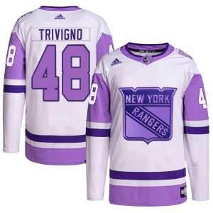 Adult Authentic New York Rangers Bobby Trivigno White/Purple Hockey Fights Cancer Primegreen Official Adidas Jersey