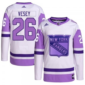 Adult Authentic New York Rangers Jimmy Vesey White/Purple Hockey Fights Cancer Primegreen Official Adidas Jersey