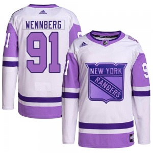 Adult Authentic New York Rangers Alex Wennberg White/Purple Hockey Fights Cancer Primegreen Official Adidas Jersey