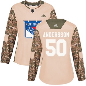 Women's Authentic New York Rangers Lias Andersson Camo Veterans Day Practice Official Adidas Jersey