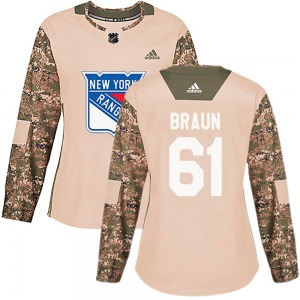 Women's Authentic New York Rangers Justin Braun Camo Veterans Day Practice Official Adidas Jersey