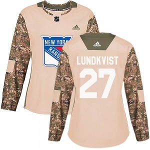 Women's Authentic New York Rangers Nils Lundkvist Camo Veterans Day Practice Official Adidas Jersey