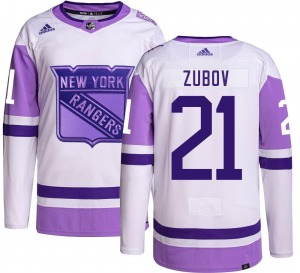 Youth Authentic New York Rangers Sergei Zubov Hockey Fights Cancer Official Adidas Jersey