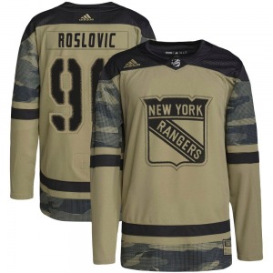 Adult Authentic New York Rangers Jack Roslovic Camo Military Appreciation Practice Official Adidas Jersey