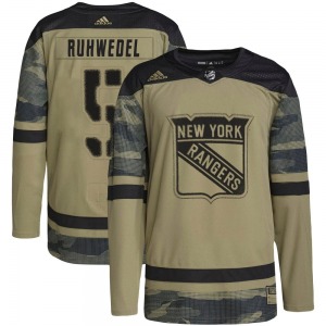 Adult Authentic New York Rangers Chad Ruhwedel Camo Military Appreciation Practice Official Adidas Jersey