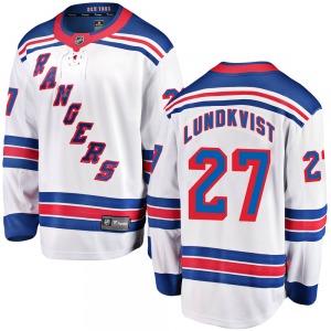 Youth Breakaway New York Rangers Nils Lundkvist White Away Official Fanatics Branded Jersey