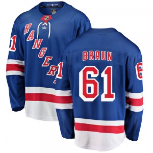 Youth Breakaway New York Rangers Justin Braun Blue Home Official Fanatics Branded Jersey