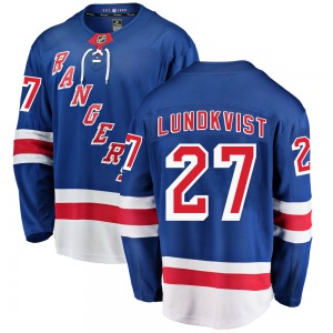 Youth Breakaway New York Rangers Nils Lundkvist Blue Home Official Fanatics Branded Jersey