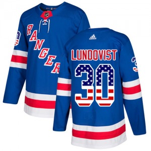 Adult Authentic New York Rangers Henrik Lundqvist Royal Blue USA Flag Fashion Official Adidas Jersey