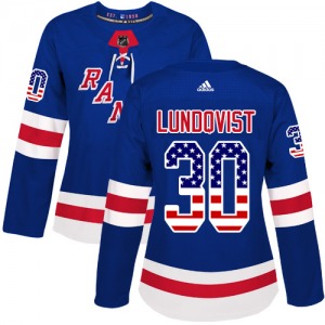 Women's Authentic New York Rangers Henrik Lundqvist Royal Blue USA Flag Fashion Official Adidas Jersey