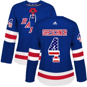 Women's Authentic New York Rangers Ron Greschner Royal Blue USA Flag Fashion Official Adidas Jersey