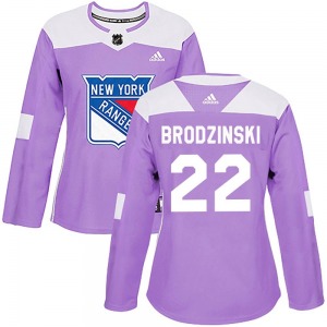 Women's Authentic New York Rangers Jonny Brodzinski Purple Fights Cancer Practice Official Adidas Jersey