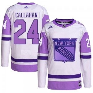 Adult Authentic New York Rangers Ryan Callahan White/Purple Hockey Fights Cancer Primegreen Official Adidas Jersey